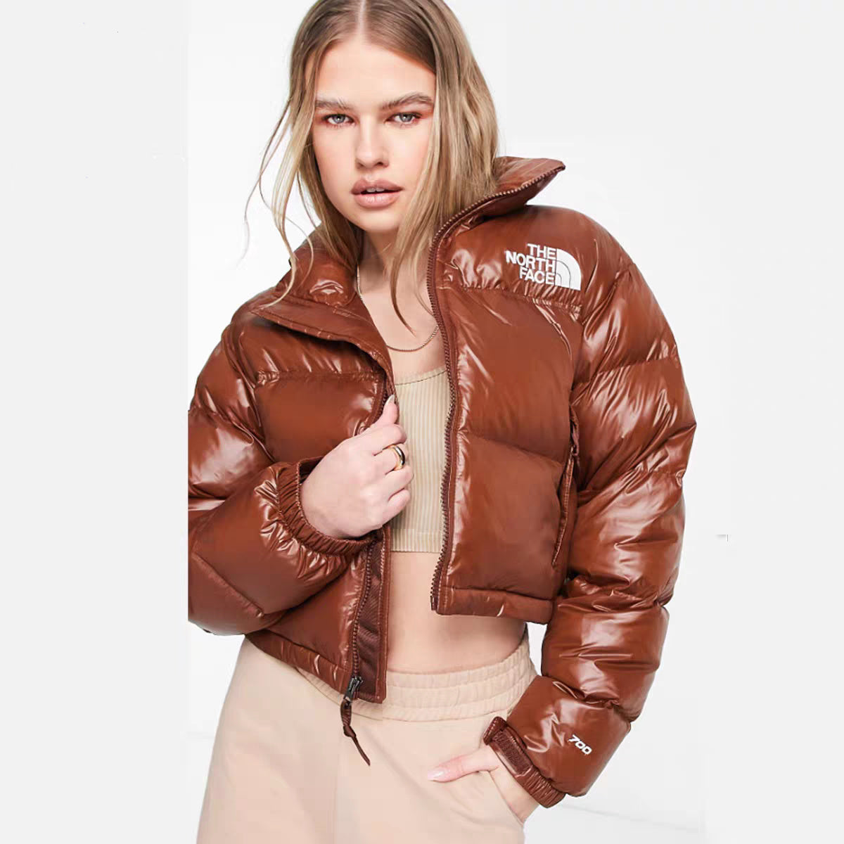 The North Face Chaqueta Corta Nuptse 700 Fill para Mujer marron