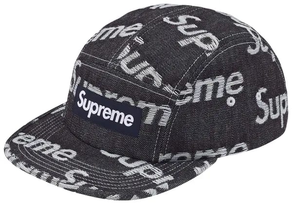 Supreme Jacquard Logos Denim Camp Cap.