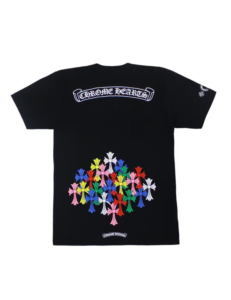 Camiseta Chrome Hearts con cruces multicolores en negro