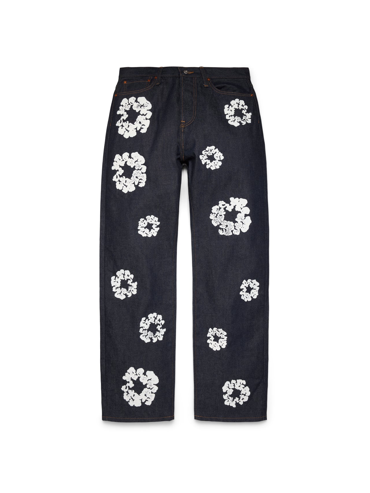 Denim tears, Loose-fitting cotton jeans with crown and selvedge print