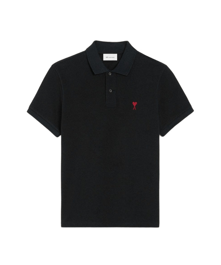 Black Cotton Red Ami De Coeur Polo Shirt